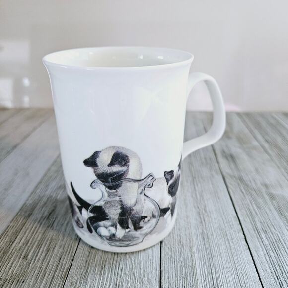 4" Lascelles Fine Bone China White Porcelain Tea Cup with Siamese Kitty - Picture 1 of 16